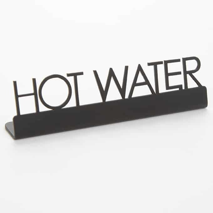 American Metalcraft Stainless Steel Sign, 3/4" Wide, Black - 5" 1/2" "Hot Water"