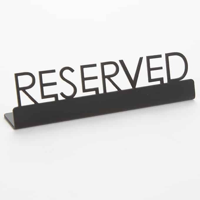 American Metalcraft Stainless Steel Sign, 3/4" Wide, Black - 5" 1/2" "Reserved"