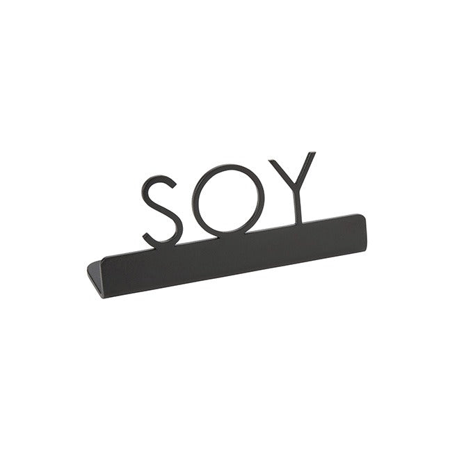 American Metalcraft Stainless Steel Sign, 3/4" Wide, Black - 3" 1/4" Stainless Steel "Soy"