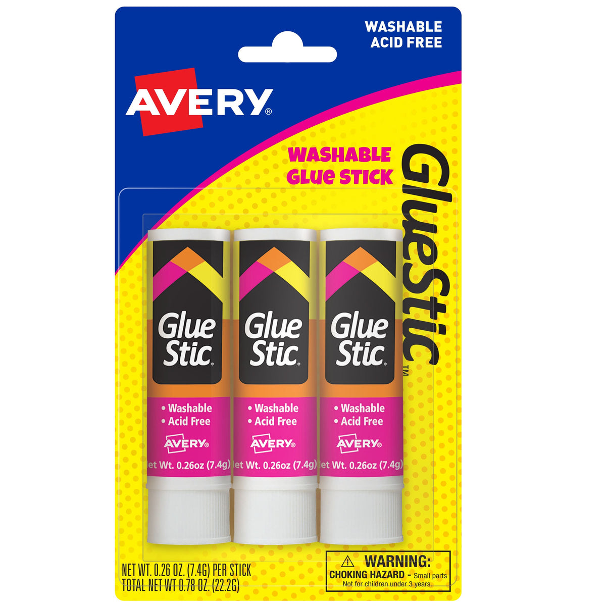 Avery Permanent GlueStick, White - 3/Pack