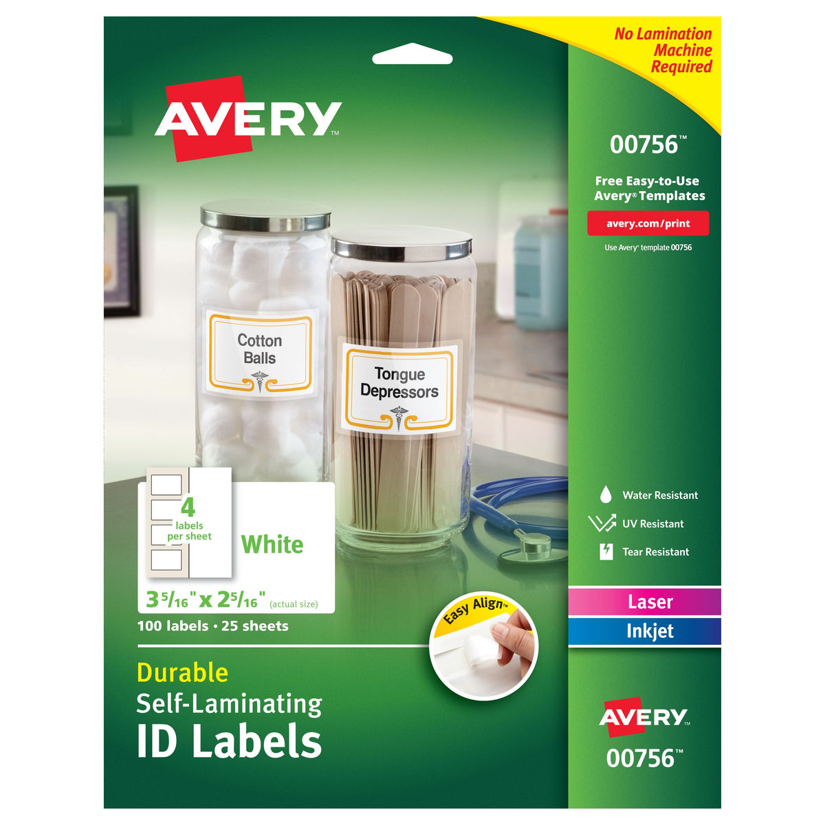 Avery 00756 Label, 2 15/16" x 3 5/16", White, 100/Pack - Default Title