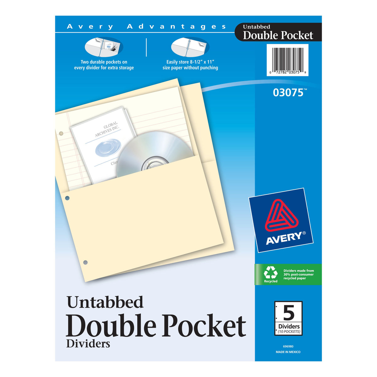 Avery 03075 Paper Divider Set, Letter, Manila, 5/Set - Default Title