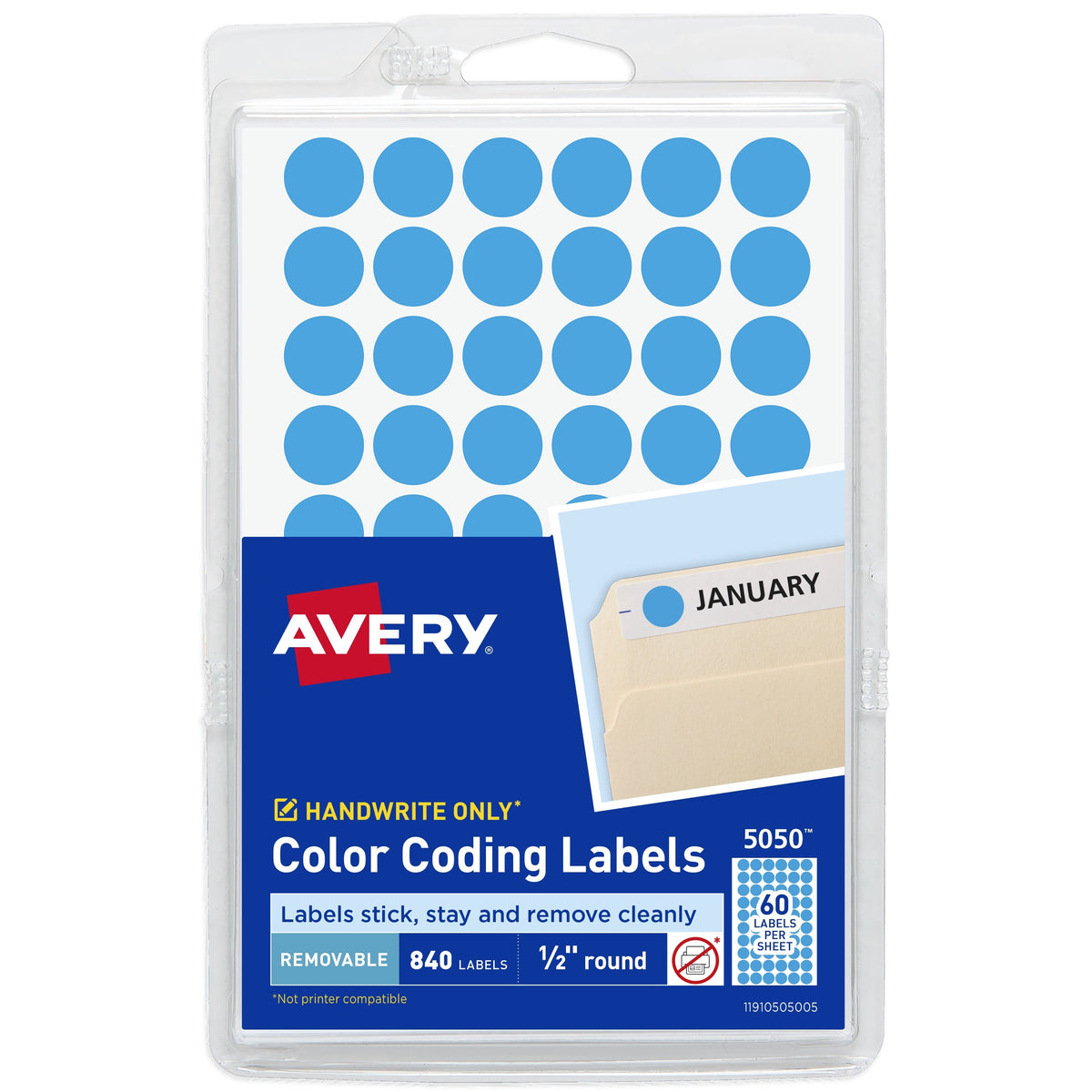 Avery Label, 1/2" Diameter, 840/Pack - Blue