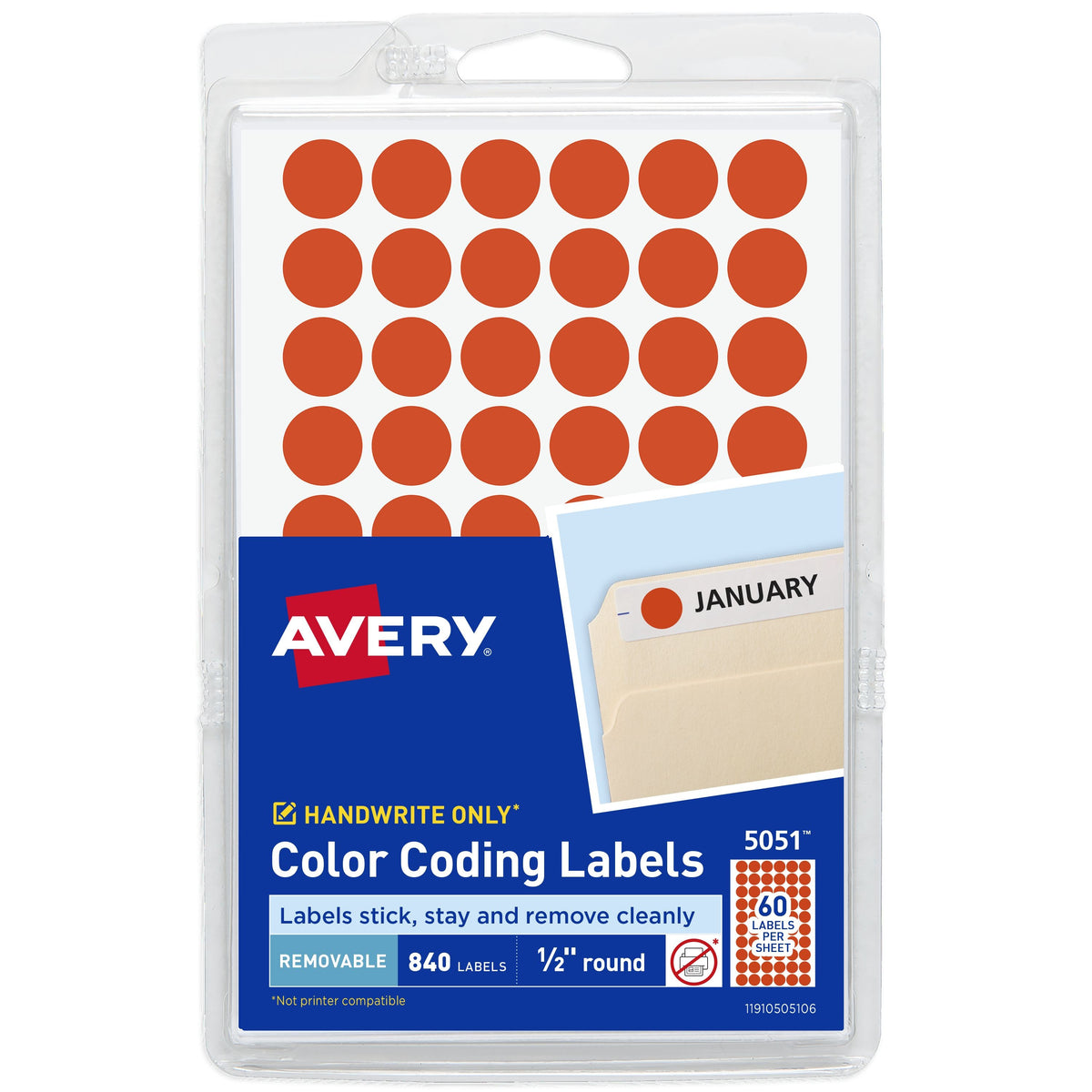 Avery Label, 1/2" Diameter, 840/Pack - Red