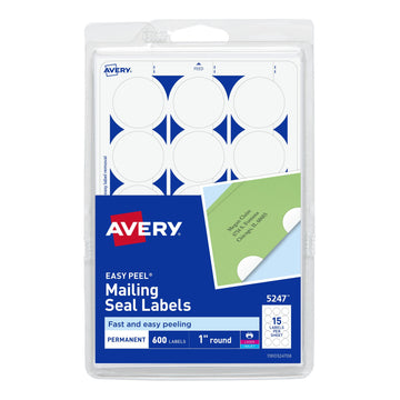 Avery 05247 Paper Mailing Seal, 1" Diameter, White, 600/Pack - Default Title