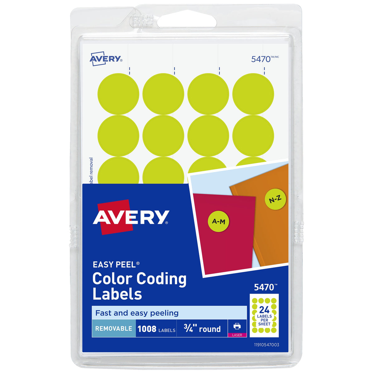 Avery Label, 3/4" Diameter, 1,008/Pack - 5470 Neon Yellow Printable