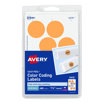 Avery 05476 Label, 1 1/4" Diameter, Orange, 400/Pack - Default Title