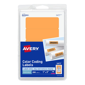 Avery 05477 Label, 1" x 3", Orange, 200/Pack - Default Title