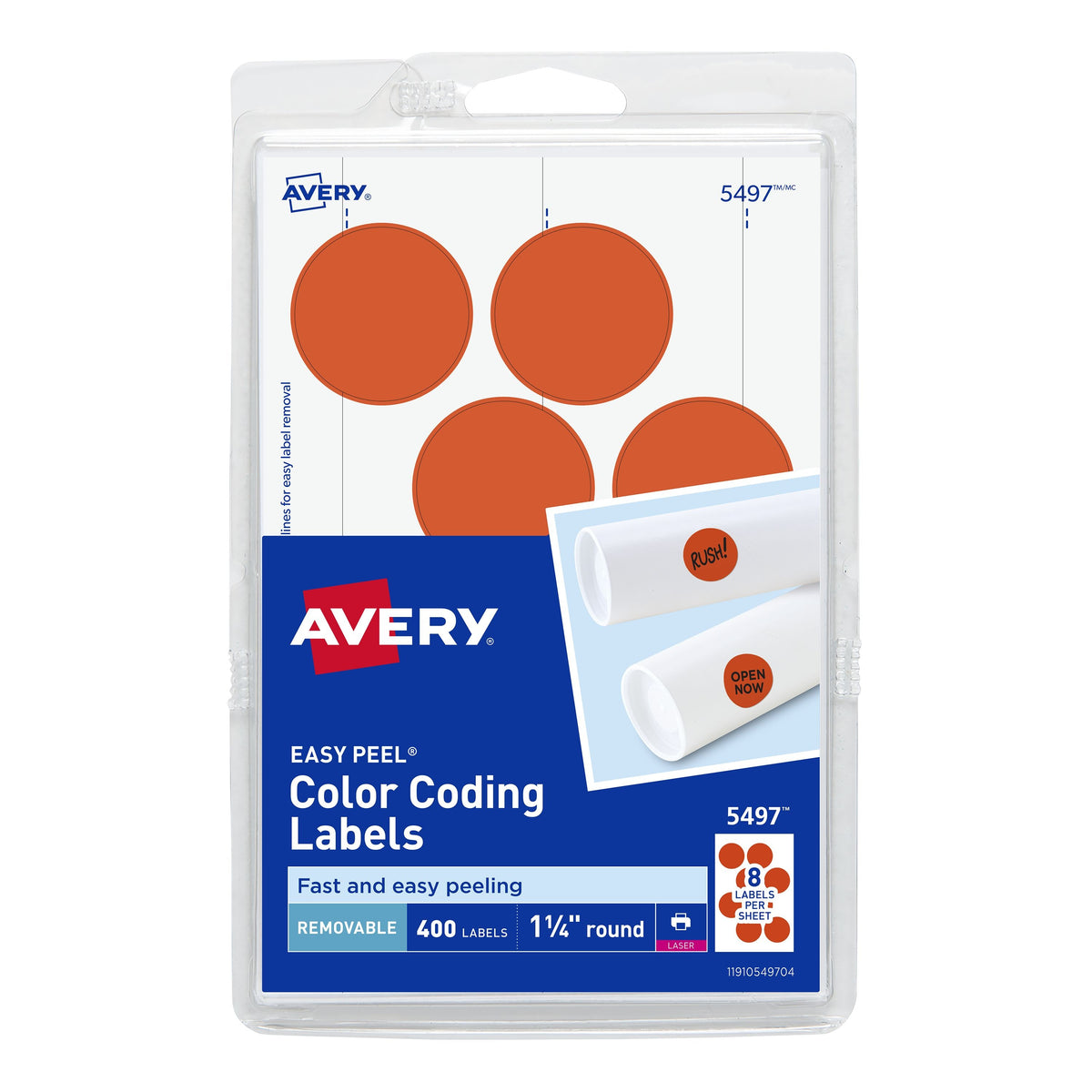 Avery Label, 1 1/4" Diameter, 400/Pack - Red