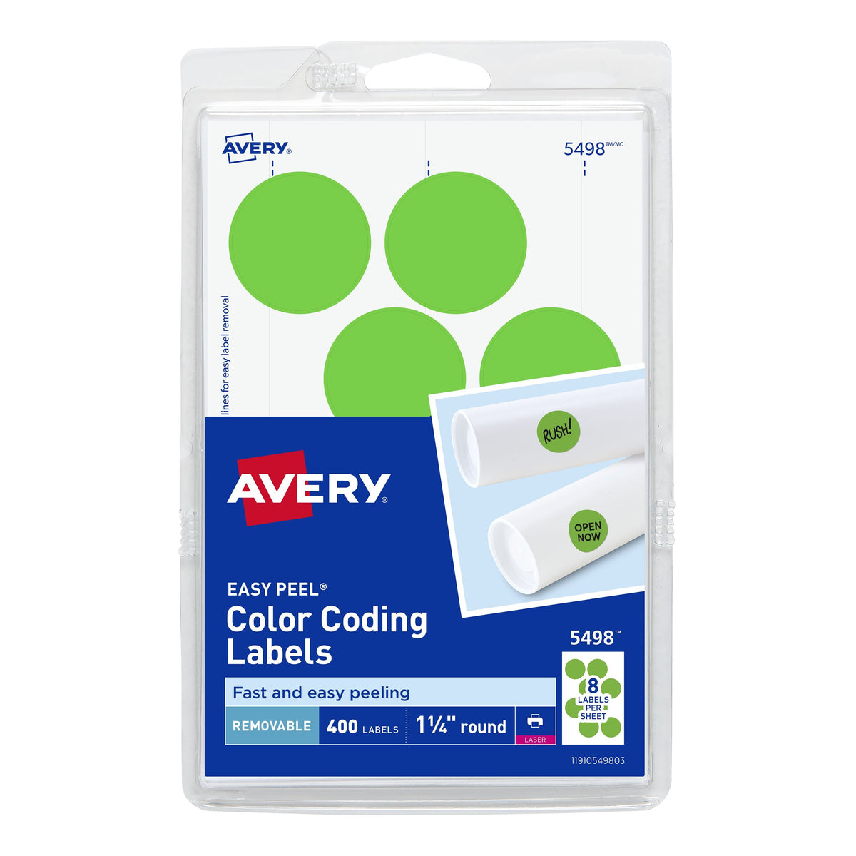 Avery 05498 Label, 1 1/4" Wide, Green, 400/Pack - Default Title