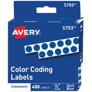 Avery Label, 1/4" Diameter, 450/Pack - Blue
