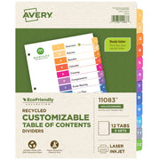 Avery Post Consumer Divider Set, Letter, Assorted, 3/Pack - 12-Tab