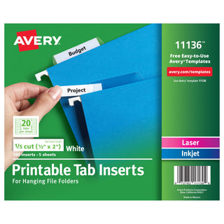 Avery 11136 Paper Insert, 2" Long, White, 100/Pack - Default Title
