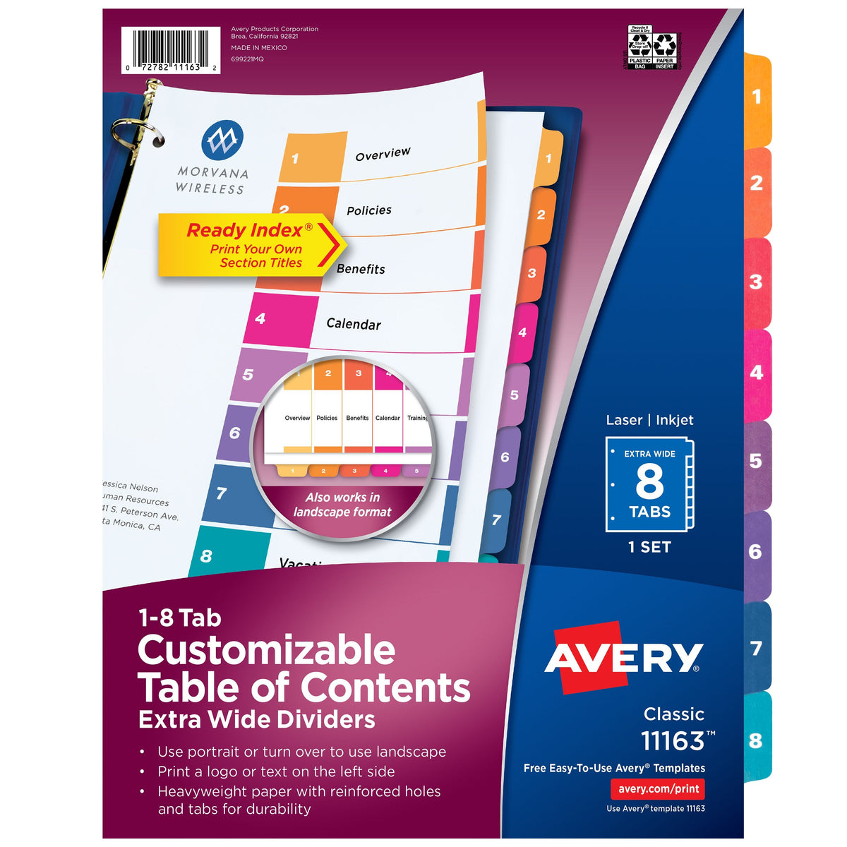 Avery Post Consumer Divider, Letter, Assorted - 8-Tab