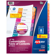Avery Post Consumer Divider Set, Letter, Assorted, 6/Pack - 8-Tab
