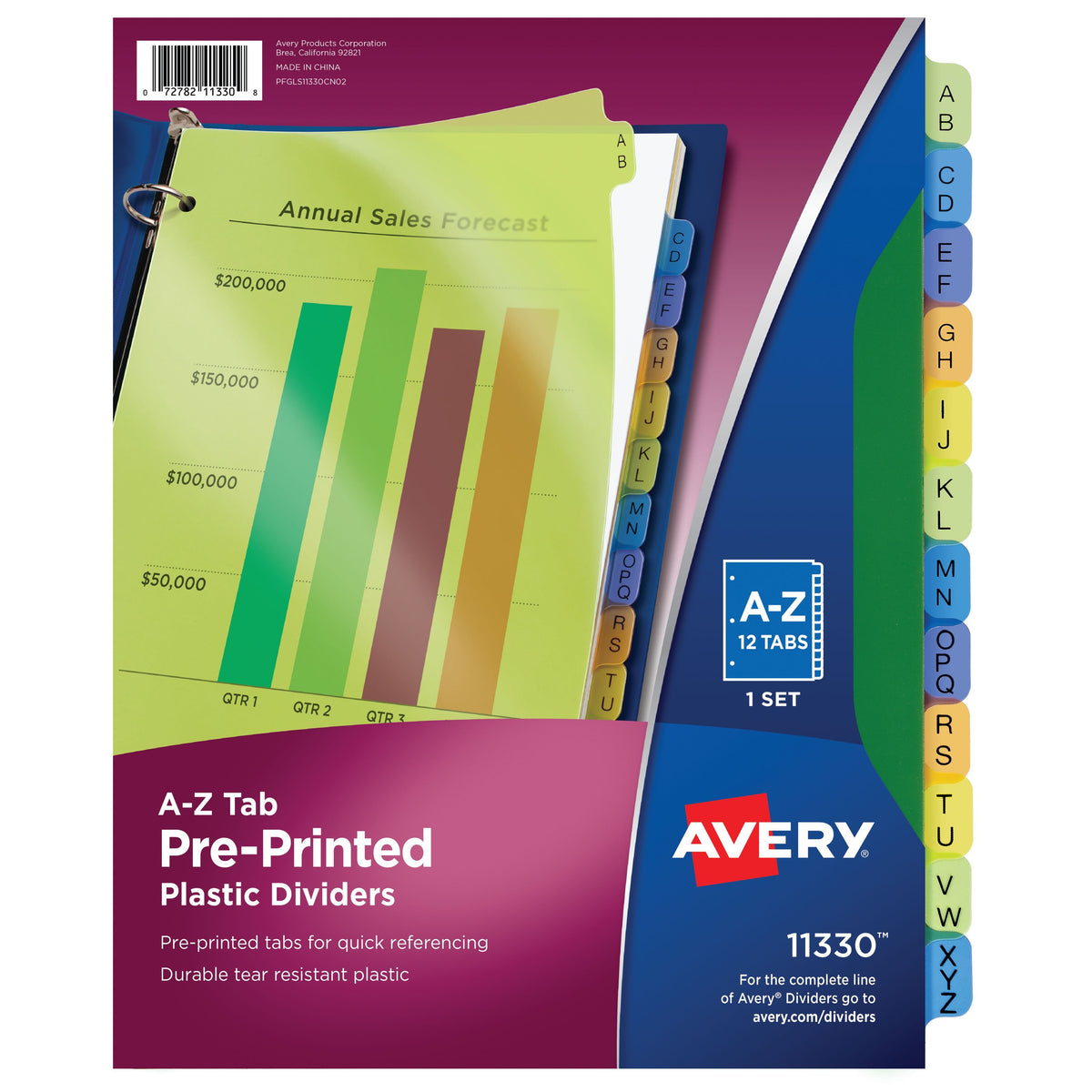 Avery Plastic Divider, 8 1/2" x 11", Assorted - A-Z