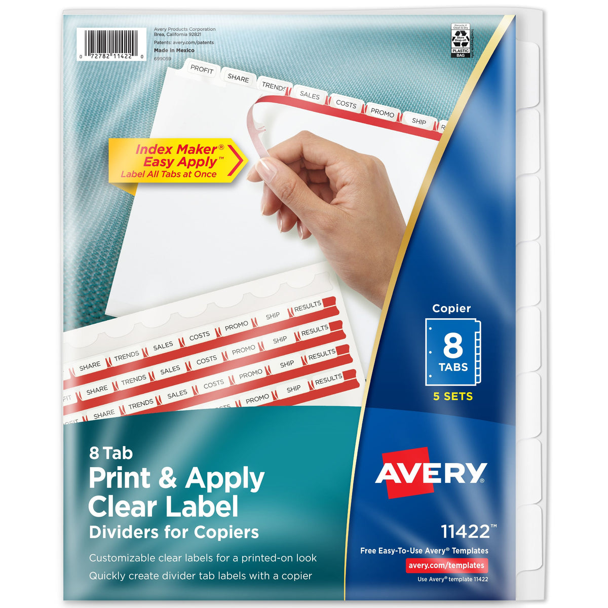 Avery Divider Set, 8 1/2" x 11", White, 5/Pack - 8-Tab