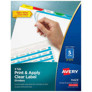 Avery Divider Set, 8 1/2" x 11", Assorted, 25/Pack - 5-Tab