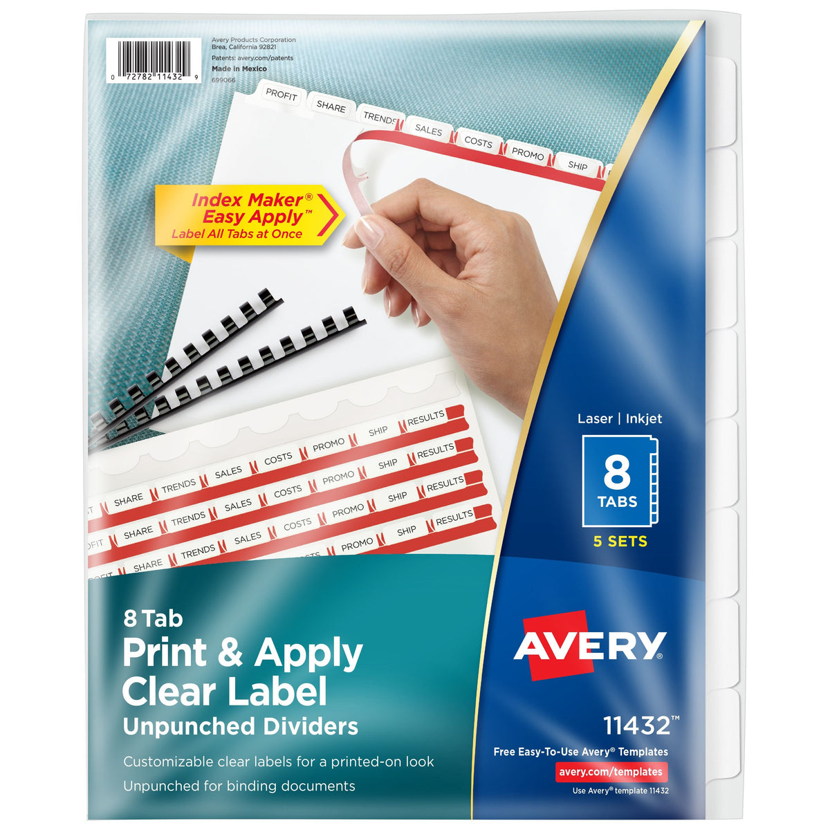 Avery Divider Set, 8 1/2" x 11", White, 5/Pack - 8-Tab