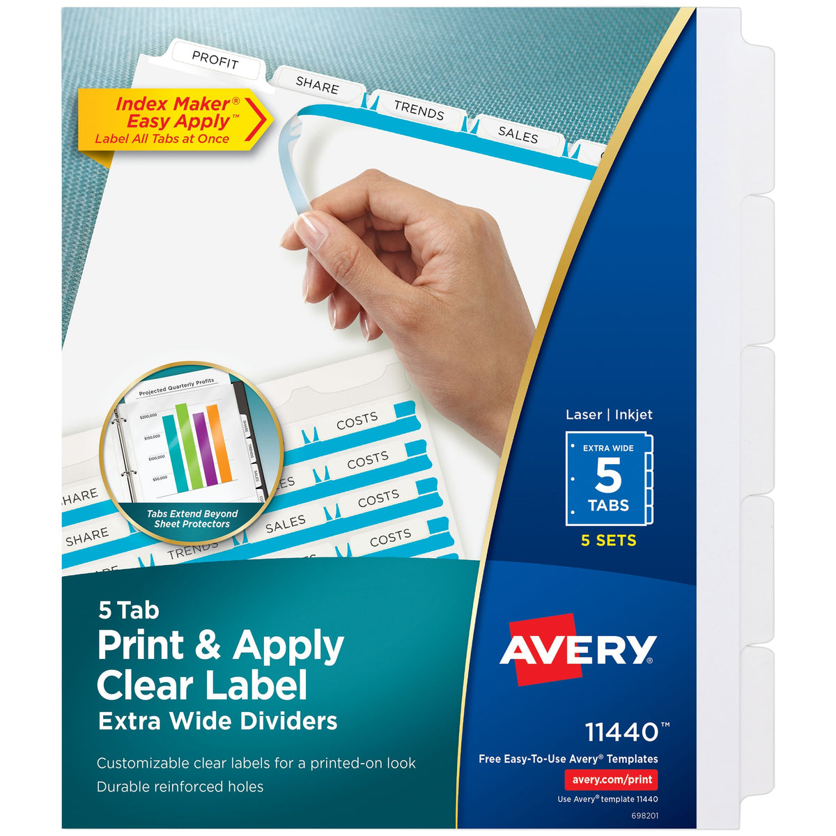 Avery 11440 Divider Set, 9 1/4" x 11 1/4", White, 5/Pack - Default Title