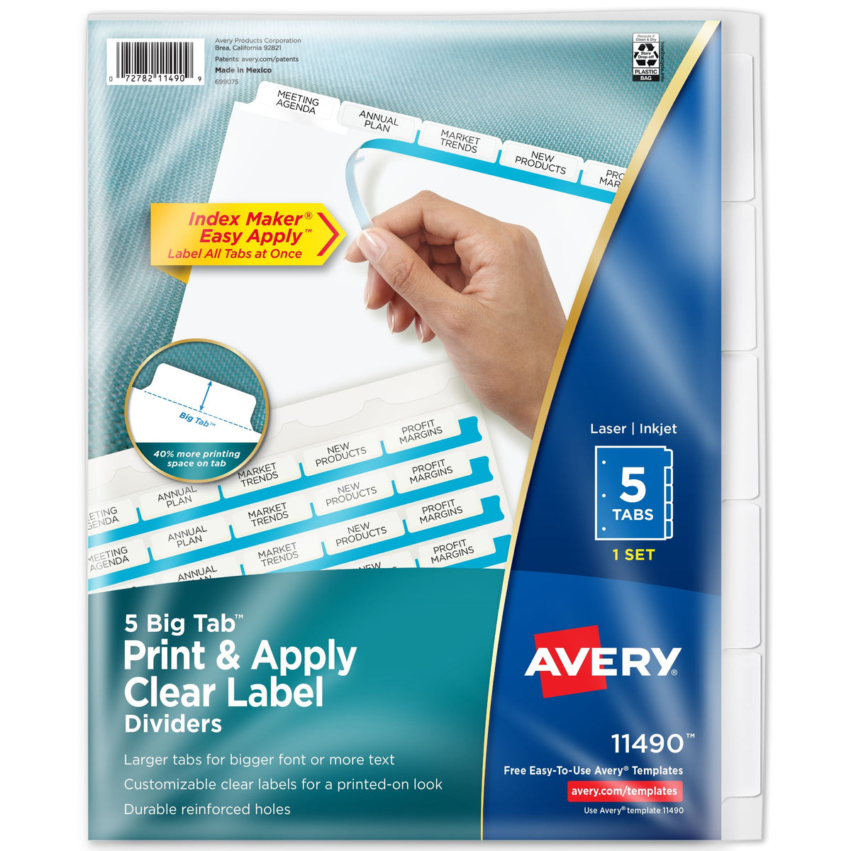Avery Divider Set, 8 1/2" x 11", White - 5-Tab