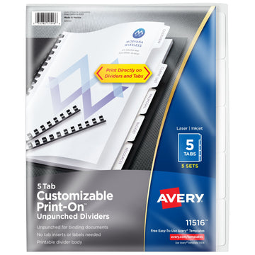 Avery Post Consumer Divider Set, 8 1/2" x 11", White, 5/Pack - 5-Tab