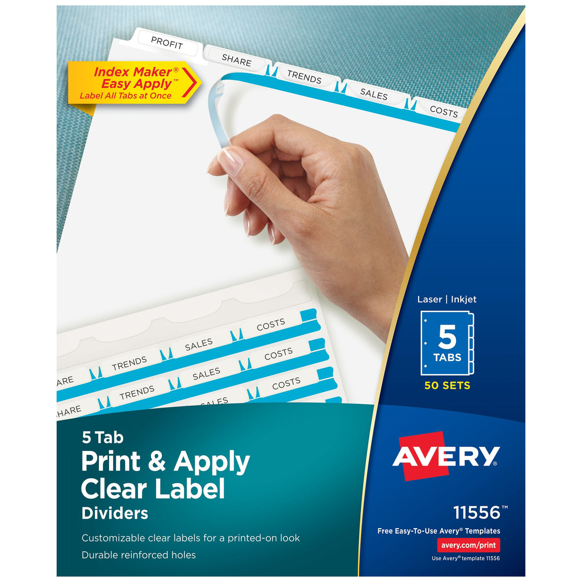 Avery Divider Set, 8 1/2" x 11", White, 50/Box - 5-Tab