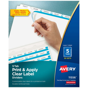 Avery Divider Set, 8 1/2" x 11", White, 50/Box - 5-Tab