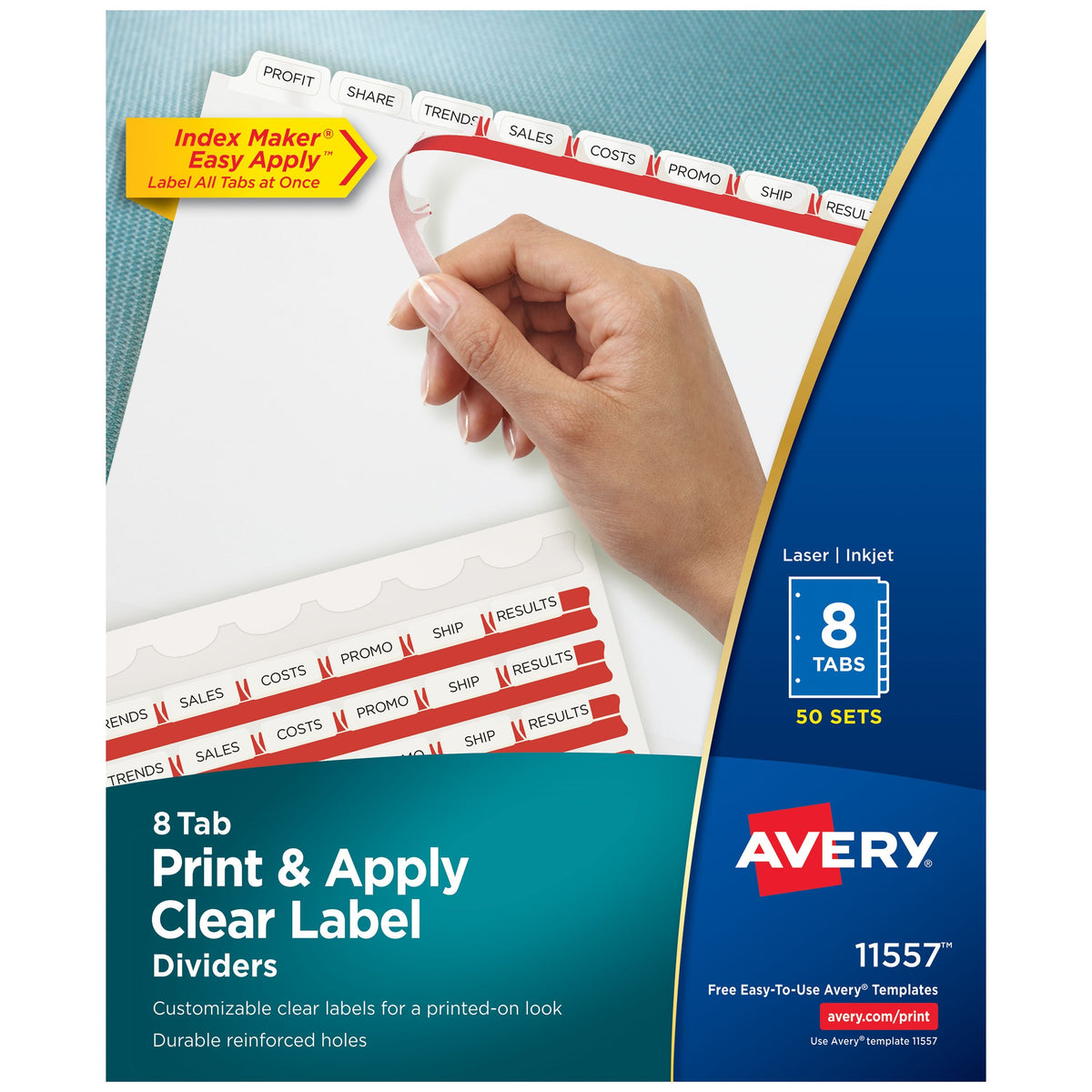 Avery Divider Set, 8 1/2" x 11", White, 50/Box - 8-Tab