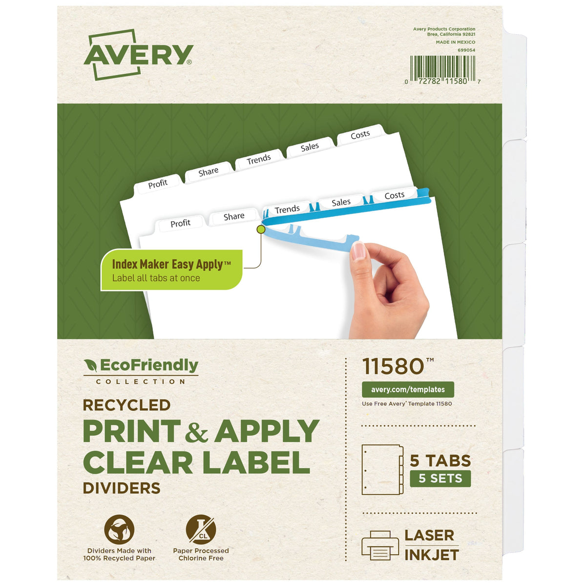 Avery Divider Set, 8 1/2" x 11", White, 5/Pack - 5-Tab