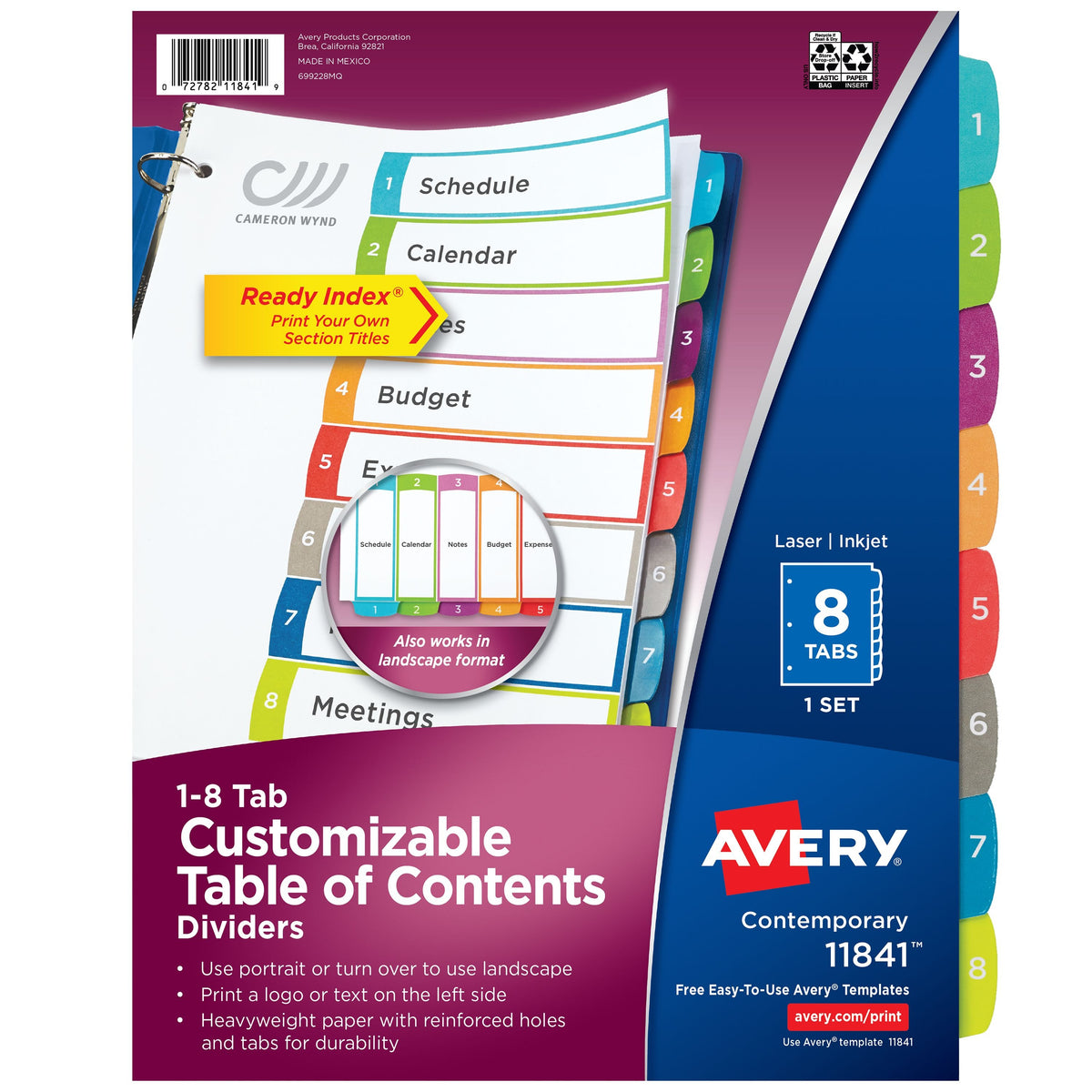 Avery Divider, Letter, Assorted - Ready Index 8-Tab