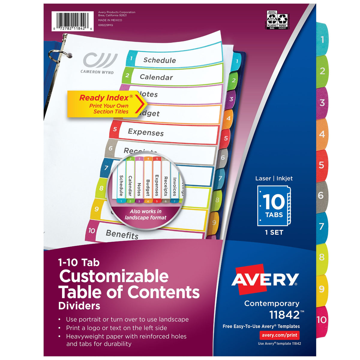 Avery Divider, Letter, Assorted - Ready Index 10-Tab