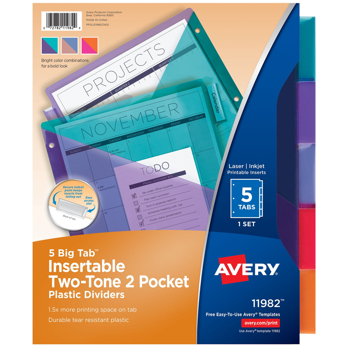 Avery Plastic Divider Set, 9 1/4" x 11 1/8", Assorted - 5-Tab