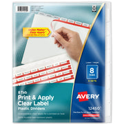 Avery Plastic Label Divider, Letter, Clear, 5/Pack - 8-Tab