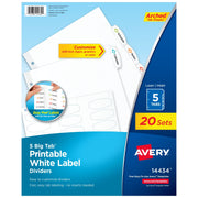 Avery Paper Label Divider Set, Letter, White - 20/Pack