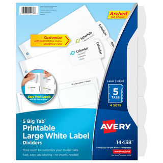 Avery Paper Label Divider Set, Letter, White - 4/Pack