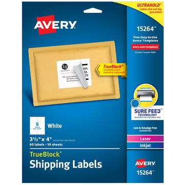 Avery 15264 Printable Label, 3 1/3" x 4", White, 60/Pack - Default Title