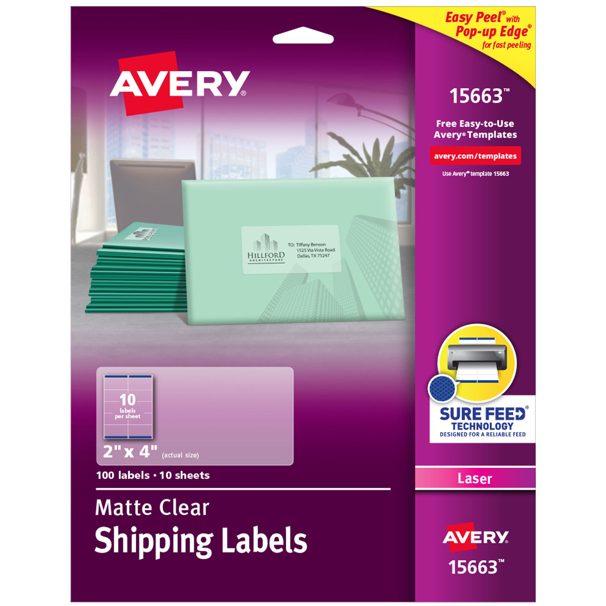Avery 15663 Label, 2" x 4", Clear, 100/Pack - Default Title