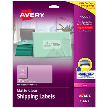 Avery 15663 Label, 2" x 4", Clear, 100/Pack - Default Title