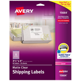Avery 15664 Label, 3 1/3" x 4", Clear, 60/Pack - Default Title