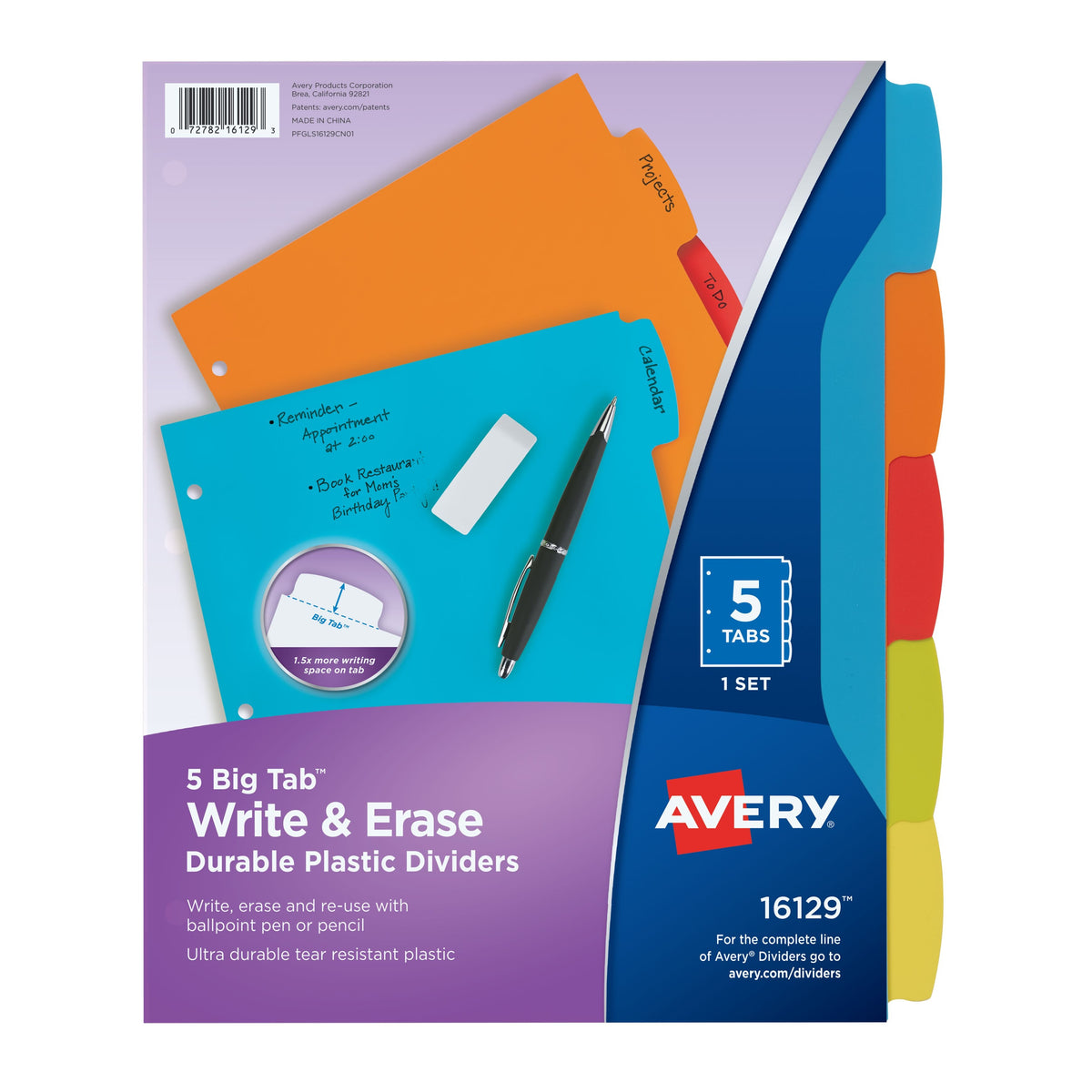 Avery Plastic Divider Set, Letter, Assorted - 5-Tab