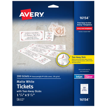 Avery Paper Ticket, 1 3/4" x 5 1/2", White - 20/Pack