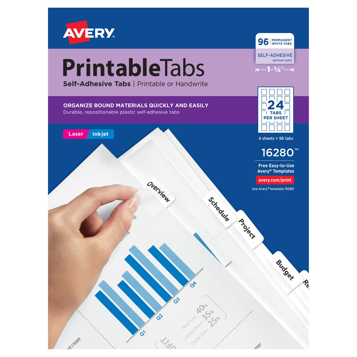 Avery Tab, 1 1/4" x 1", 96/Pack - White