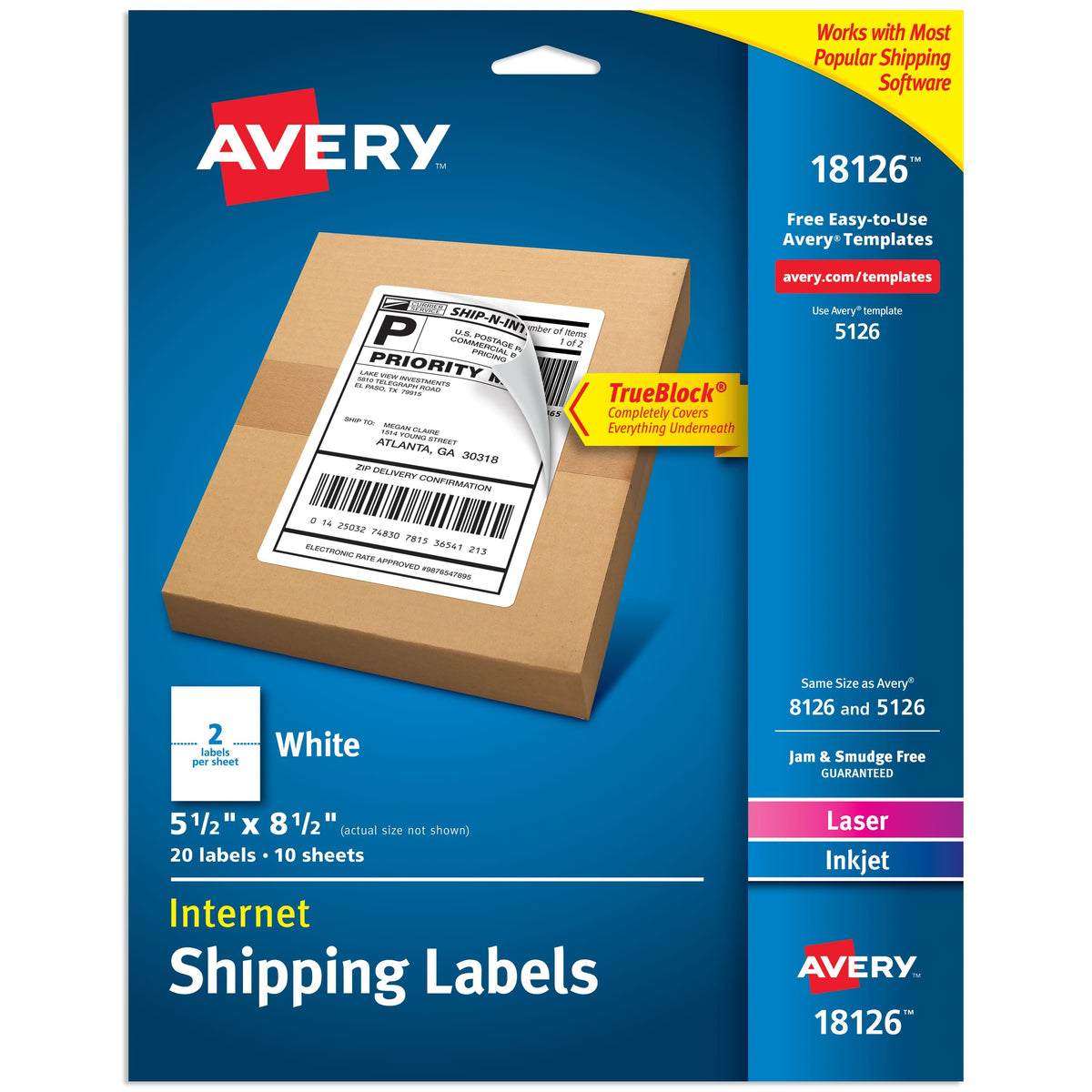 Avery 18126 Label, 5 1/2" x 8 1/2", White, 20/Pack - Default Title