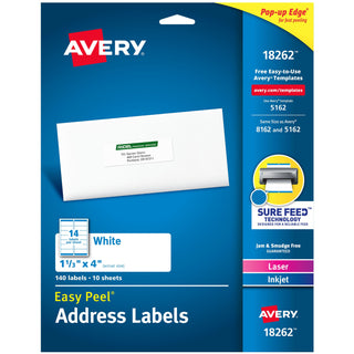 Avery 18262 Label, 1 1/3" x 4", White, 140/Pack - Default Title