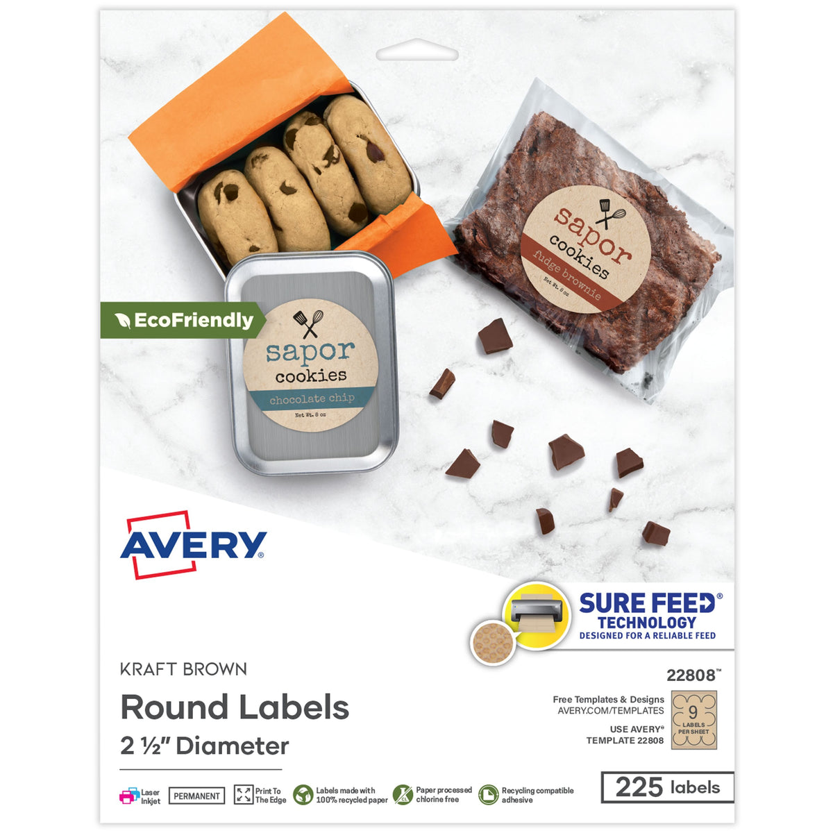 Avery Label, 2 1/2" Diameter, Brown - 225/Pack