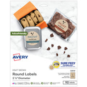 Avery Label, 2 1/2" Diameter, Brown - 90/Pack
