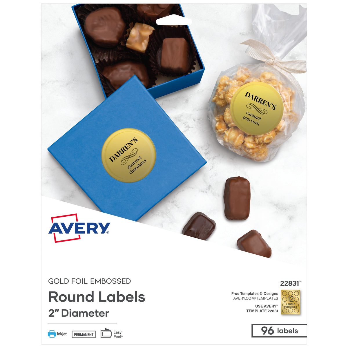 Avery 22831 Foil Label, 2" Diameter, Gold, 96/Pack - Default Title