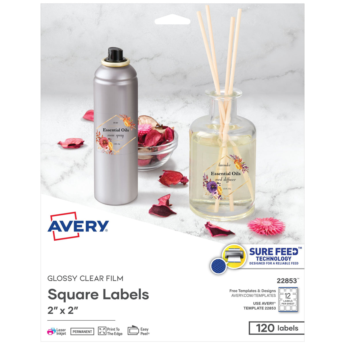 Avery 22853 Label, 2" x 2", Clear, 120/Pack - Default Title