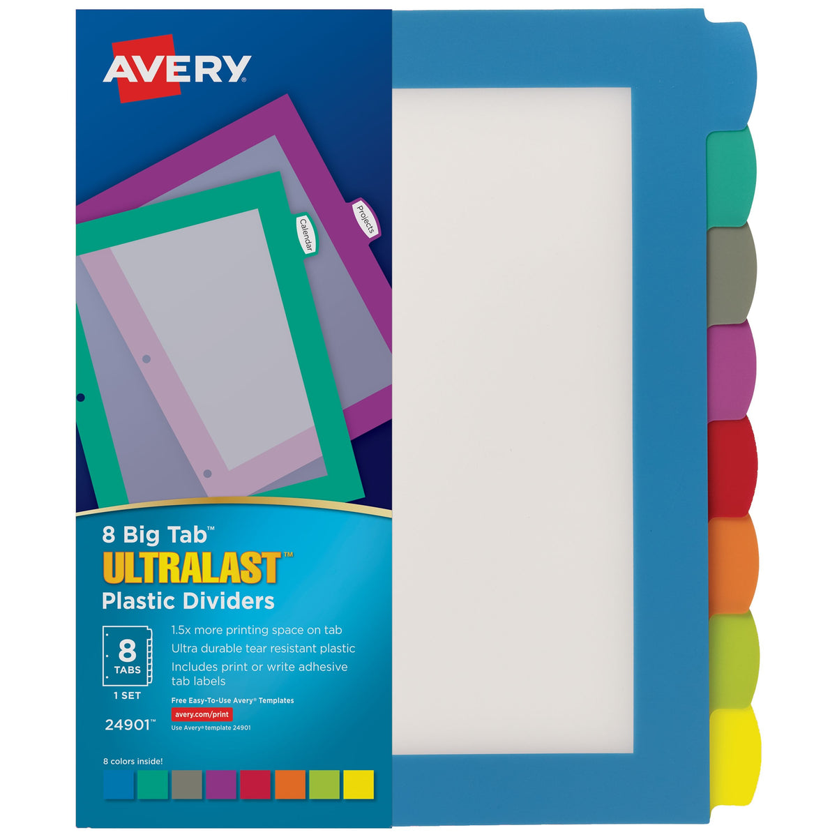 Avery Plastic Divider Set, Letter, Assorted - 8-Tab